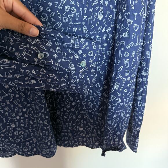 Tori Richard Men Shirt 2XL Navy Long Sleeve Button Down Party Cocktail Bartender - Picture 2 of 6